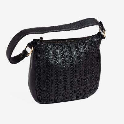 BRAIDED LEATHER BAG FOR WOMEN, BLACK COLOR. 24x22x10.5CM