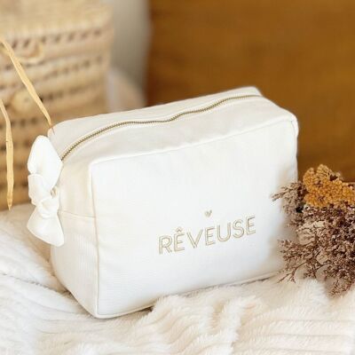 Large embroidered toiletry bag "Rêveuse" Milk