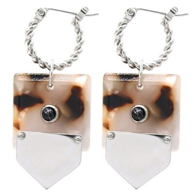 E-C4.3 E010-042S Boucles d'oreilles en acier inoxydable avec pierre 4,5x2cm Argent