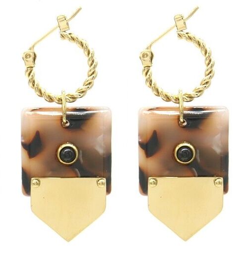 E-B4.4 E010-042G S. Steel Earrings with Stone 4.5x2cm Gold