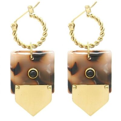 E-B4.4 E010-042G S. Steel Earrings with Stone 4.5x2cm Gold