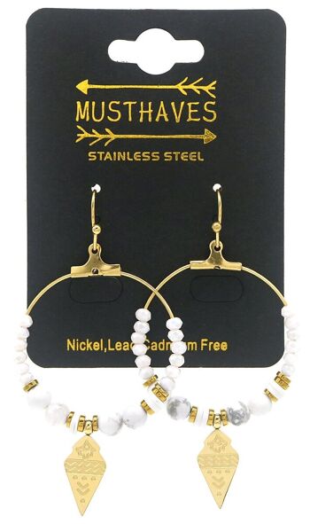 E-D8.2 E010-027G Boucles d'oreilles en acier inoxydable avec pierres et breloque 5x3cm 2