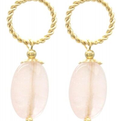 I-A2.2 E031-064G Boucle d'oreille en acier inoxydable Quartz rose 3x1cm