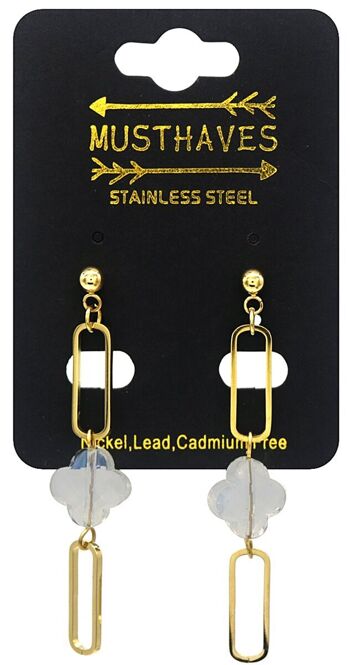 B-D8.3 E031-111G Boucles d'oreilles en acier inoxydable Trèfle en pierre 1x5,5cm 2