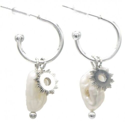 F-F20.2 E031-068S S. Steel Earrings Sun - Freshwater Pearl 1x3.5cm