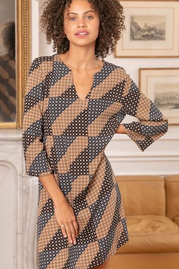 Robe chemise tunique avec col V, à imprimé bohème 2