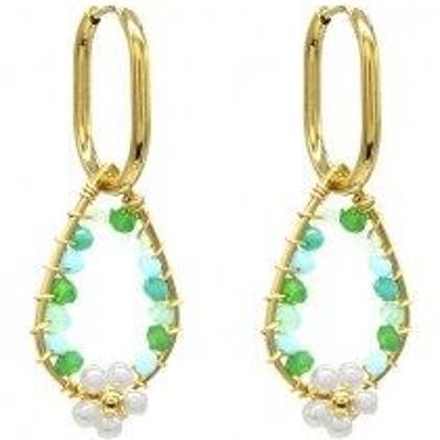 C-C6.1 E221-356G Boucles d'oreilles en acier inoxydable, perles de verre 4 cm