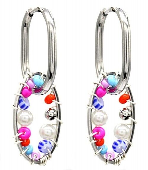 C-C7.5 E221-358S S. Steel Earrings Glass Beads 4cm