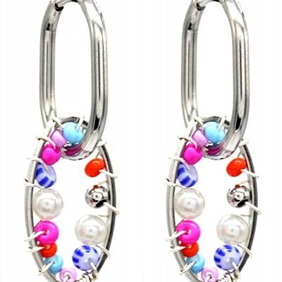 C-C7.5 E221-358S Boucles d'oreilles en acier inoxydable, perles de verre 4cm