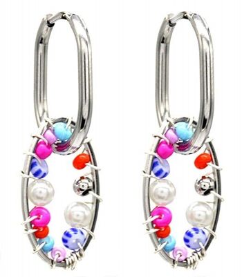 C-C7.5 E221-358S Boucles d'oreilles en acier inoxydable, perles de verre 4cm 1