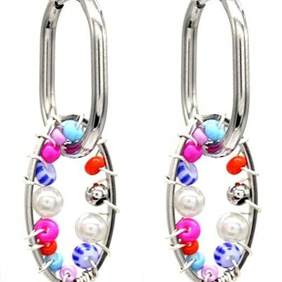 C-C7.5 E221-358S S. Steel Earrings Glass Beads 4cm