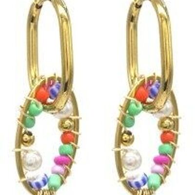 C-C16.1 E221-358G S. Steel Earrings Glass Beads 4cm