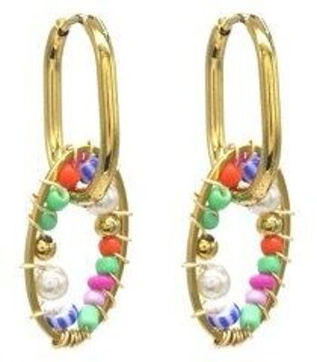 C-C16.1 E221-358G Boucles d'oreilles en acier inoxydable, perles de verre 4cm 1