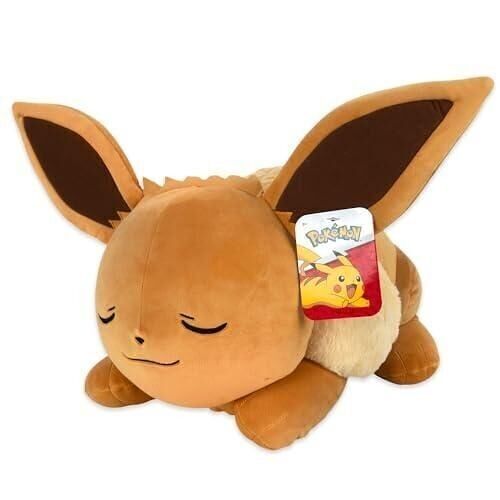 Bandai - Pokémon - Peluche Evoli (Eevee) Qui dort - Peluche Pokémon 40cm Toute Douce - Réf : JW0222