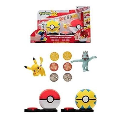 Bandai - Pokémon - Poké Ball de ataque sorpresa - Juego de lucha - 2 Poké Balls con sus Pokémon y 6 discos de ataque - Pikachu y Machoc - Ref: JW2721