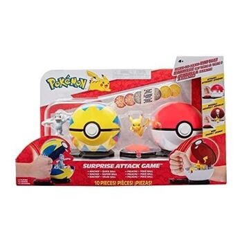 Bandai - Pokémon - Poké Ball attaque surprise - Jeu combat - 2 Poké Balls avec leur Pokémon et 6 disques d'attaques - Pikachu et Machoc - Réf : JW2721 3