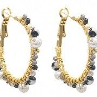 G-B19.4 E221-350 S. Steel Earrings Pearls 3.5cm Black-White