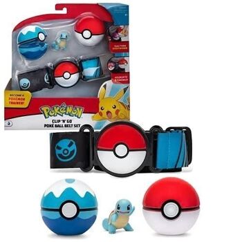 Bandai - Pokémon - Ceinture Clip 'N' Go - 1 ceinture, 1 Poké Ball, 1 Scuba Ball et 1 figurine 5 cm Carapuce (Squirtle) - accessoire pour se déguiser en Dresseur Pokémon - Réf : JW0231 1