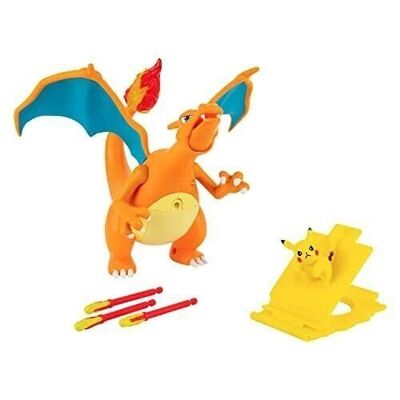 Bandai - Pokémon - Figurine Dracaufeu deluxe à fonction 15 cm + 1 figurine Pikachu 5cm - Réf : JW2731