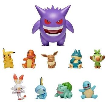 Bandai - Pokémon - Pack de 10 Figurines Ectoplasma, Pikachu, Flambino, Larméléon, Ouinstempo, Goinfrex, Salamèche, Bulbizarre, Carapuce et Evoli - Réf : JW0245 1