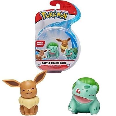 Bandai - Pokémon - Pack of 2 Battle figurines - Bulbasaur (Bulbasaur) & Eevee (Eevee) - 5 cm collectible figurines - Ref: WT97886