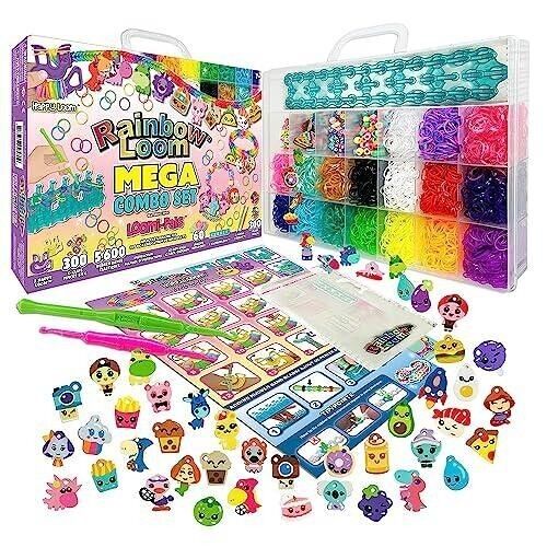 Bandai - Rainbow Loom Mega Combo Set – Fabrication de bracelets - Métier à tisser avec 5600 élastiques – Charms et Perles -  Réf : CD00101