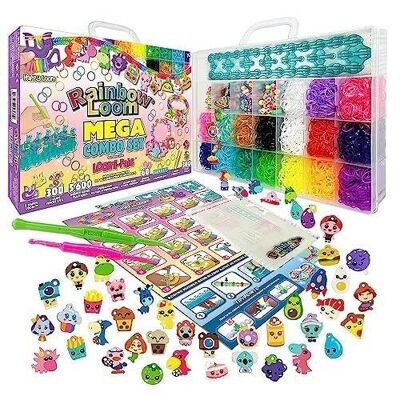 Bandai - Rainbow Loom Mega Combo Set - Bracelet making - Loom with 5600 elastics - Charms and Beads - ‎ Ref: CD00101