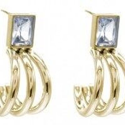 D-C21.3 E042-009G Boucles d'oreilles en acier inoxydable CZ 3 cm Blanc