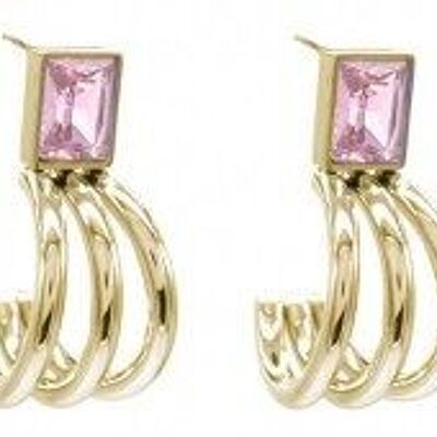 D-C17.4 E042-009G Boucles d'oreilles en acier inoxydable CZ 3 cm Rose