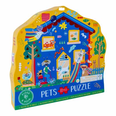 Pets Rompecabezas con forma de "casa de mascotas" de 80 piezas con caja con forma