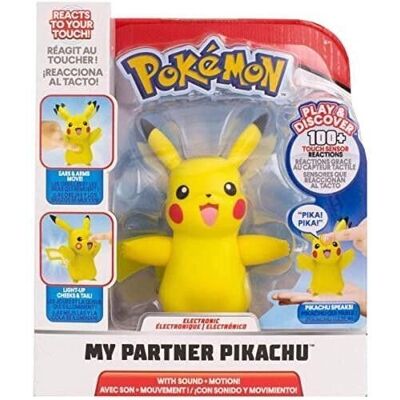 Bandai - Pokémon - Figura Pikachu Mi Compañero - Figura electrónica interactiva con sensores táctiles que "habla", se mueve y se ilumina - Ref: WT97759