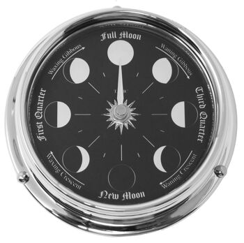 Horloge Prestige Moon Phase en chrome avec cadran en aluminium noir jais créé avec un fond en miroir 4