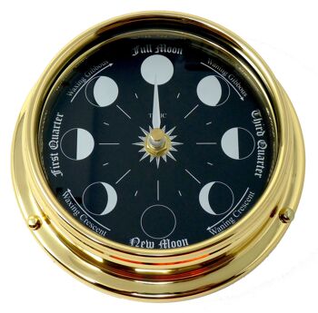 Horloge de phase de lune Prestige faite à la main en laiton massif avec un cadran noir de jais créé avec un fond en miroir 2