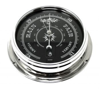 Baromètre traditionnel Prestige fait à la main en chrome avec un cadran noir de jais créé avec un fond en miroir 4