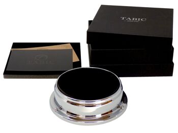 Baromètre traditionnel Prestige fait à la main en chrome avec un cadran noir de jais créé avec un fond en miroir 8
