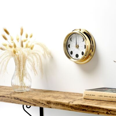 TABIC Reloj clásico hecho a mano con fase lunar en latón macizo - Elegante reloj de pared de luna llena con esfera blanca, decoración perfecta y regalo
