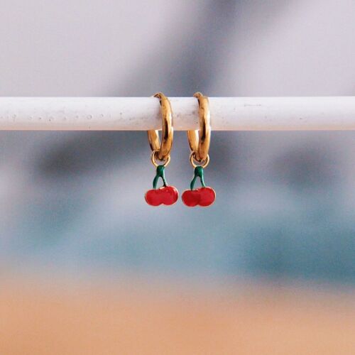 Stainless steel hoop earrings with Cherry – red/gold