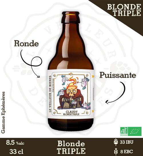 Le Veilleur de Bières bio - Claudy blonde Triple 8,5% 33cl