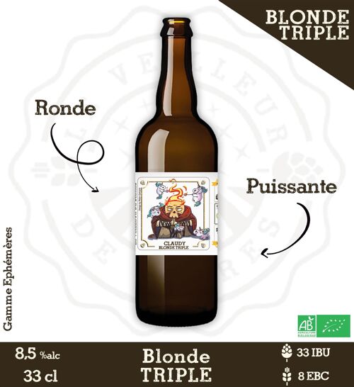 Le Veilleur de Bières bio - Claudy blonde Triple 8,5% 75cl