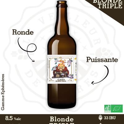 Le Veilleur de Bières bio - Claudy blonde Triple 8,5% 75cl