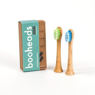 Soniboo - Testine per spazzolino elettrico in bambù compatibili con Sonicare* | Smalto pulito 4 pezzi verde e blu
