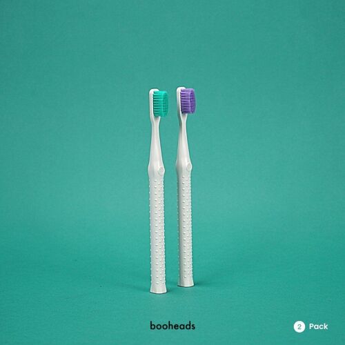 booheads - 2PK - Biodegradable Eco Toothbrushes - Purple & Aqua | Biodegradable,Recyclable and plant-based
