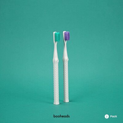 booheads - 2PK - Brosses à dents écologiques biodégradables - Violet et Aqua | Biodégradable, recyclable et végétal