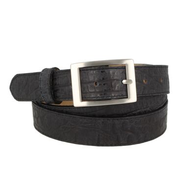 Belt women's leather crocodile embossed black