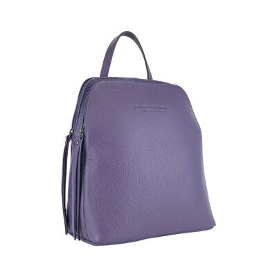 RB1018Y | Mochila de mujer de piel auténtica con doble compartimento Made in Italy con tirantes ajustables. Accesorios de metal gunmetal - Color morado - Dimensiones: 26 x 30 x 14,5 cm