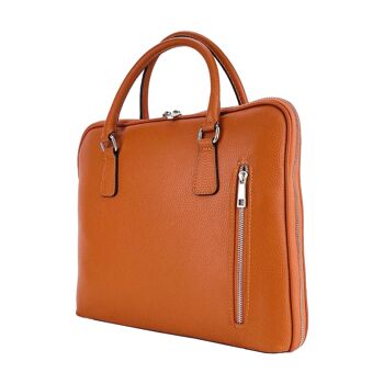 RB1019L | Porte-documents d'affaires unisexe en cuir véritable fabriqué en Italie avec bandoulière amovible. Attaches avec mousquetons en métal nickel brillant - Coloris Orange - Dimensions : 37 x 29 x 6,5 cm 1