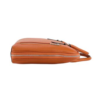 RB1019L | Porte-documents d'affaires unisexe en cuir véritable fabriqué en Italie avec bandoulière amovible. Attaches avec mousquetons en métal nickel brillant - Coloris Orange - Dimensions : 37 x 29 x 6,5 cm 3