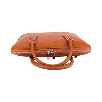 RB1019L | Porte-documents d'affaires unisexe en cuir véritable fabriqué en Italie avec bandoulière amovible. Attaches avec mousquetons en métal nickel brillant - Coloris Orange - Dimensions : 37 x 29 x 6,5 cm 4