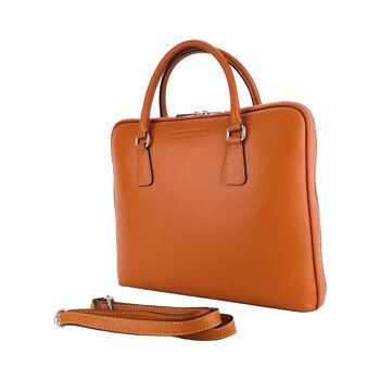 RB1019L | Porte-documents d'affaires unisexe en cuir véritable fabriqué en Italie avec bandoulière amovible. Attaches avec mousquetons en métal nickel brillant - Coloris Orange - Dimensions : 37 x 29 x 6,5 cm 5