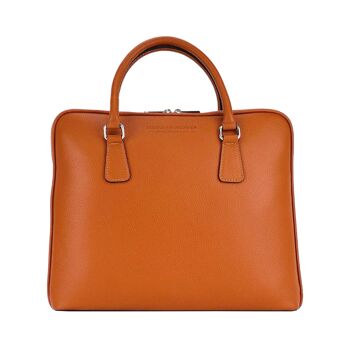 RB1019L | Porte-documents d'affaires unisexe en cuir véritable fabriqué en Italie avec bandoulière amovible. Attaches avec mousquetons en métal nickel brillant - Coloris Orange - Dimensions : 37 x 29 x 6,5 cm 6